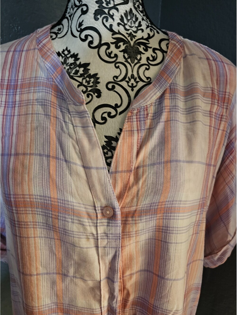 Women's Gloria Vanderbilt Button Up Blouse Size XXL Multicolor Short Sleeve Top - Picture 8 of 13